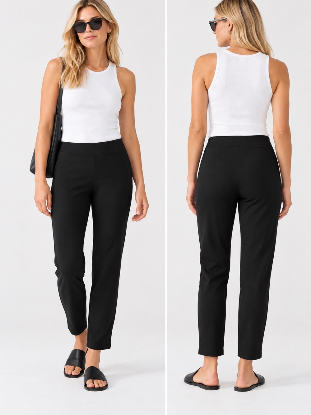 Eileen Fisher Washable Stretch Crepe Slim Ankle Pants Black Classic Large NWT
